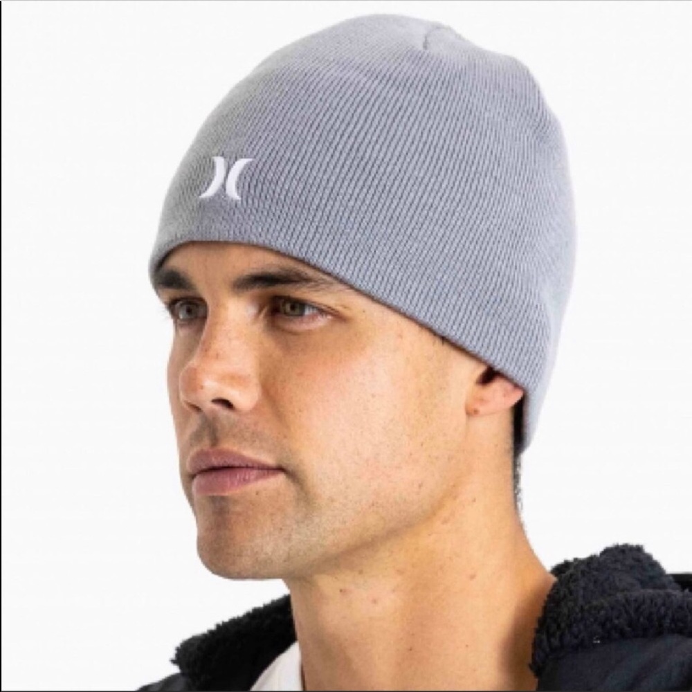 Hurley NEW Mens Icon Staples Beanie Gray White Scully Winter Knit - Picture 8 of 8